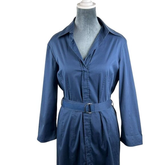 Hugo Boss Women's Size 8 Blue Dashina Belted Long Sleeve Shirt Dress - Picture 9 of 16